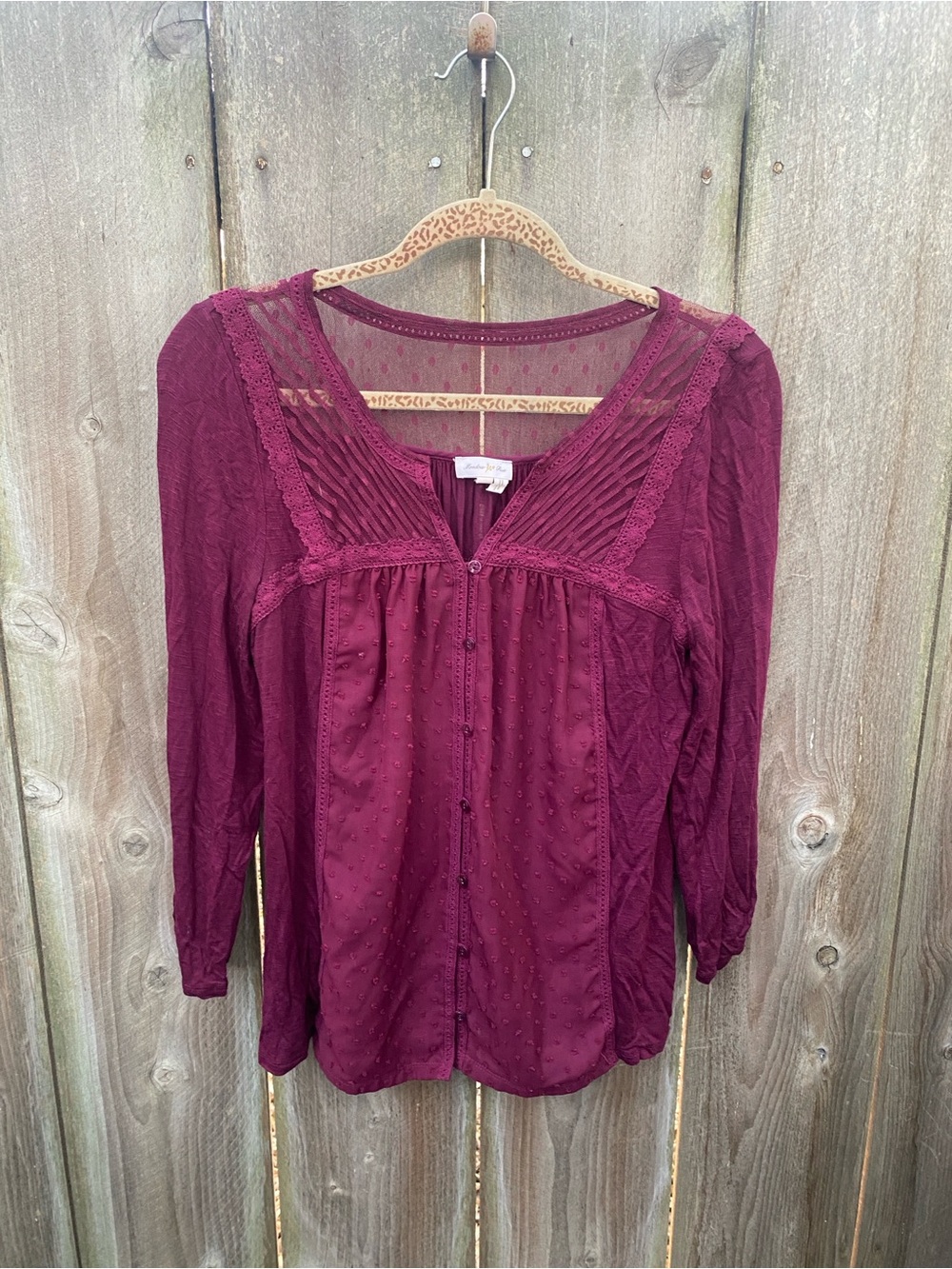 Anthropologie Meadow Rue Textured Lace Pintuck Peasant Blouse Size M Boho Romant - Picture 2 of 6